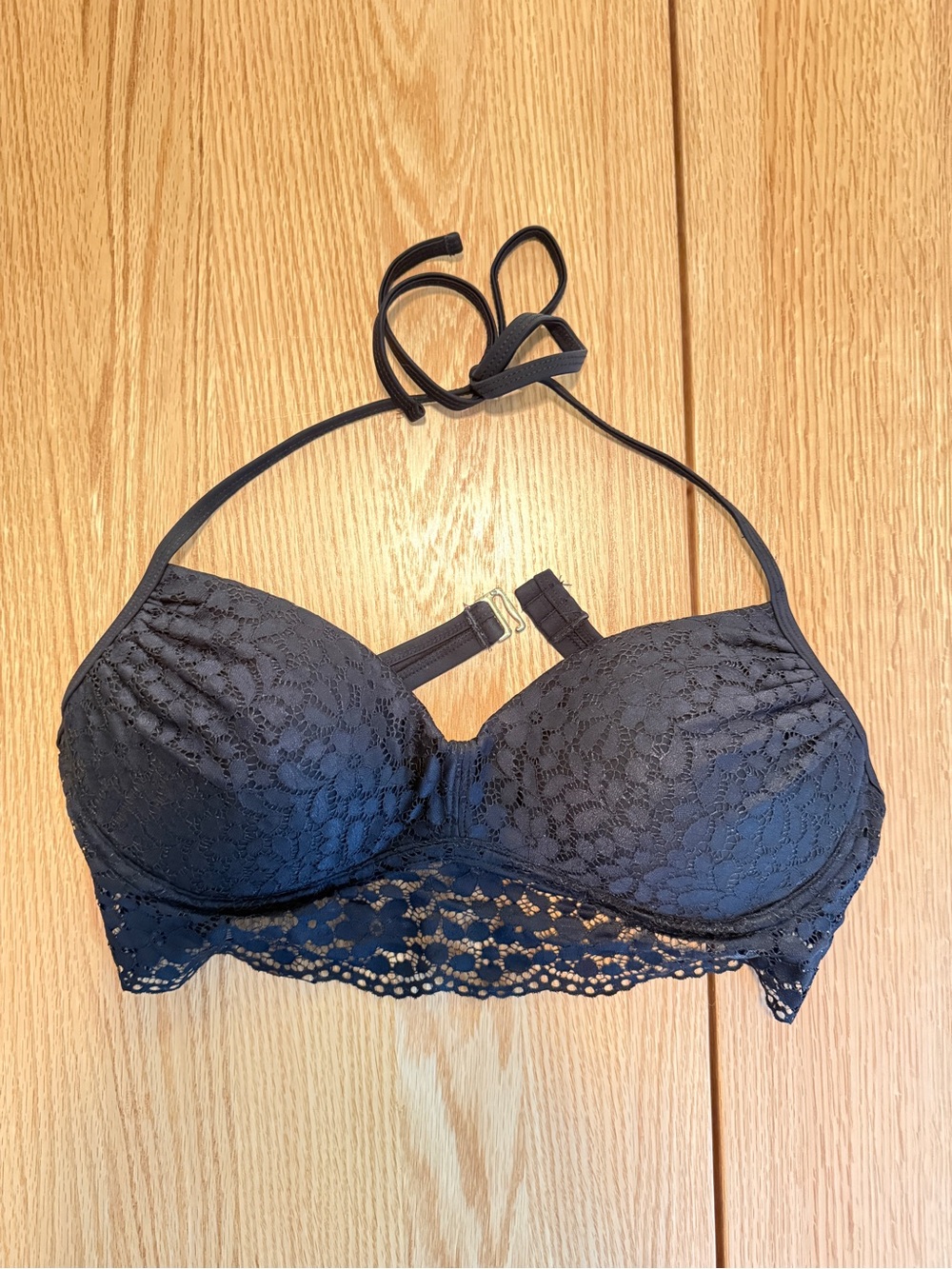 Xhilaration Black Lace Halter Bikini Top Size Large